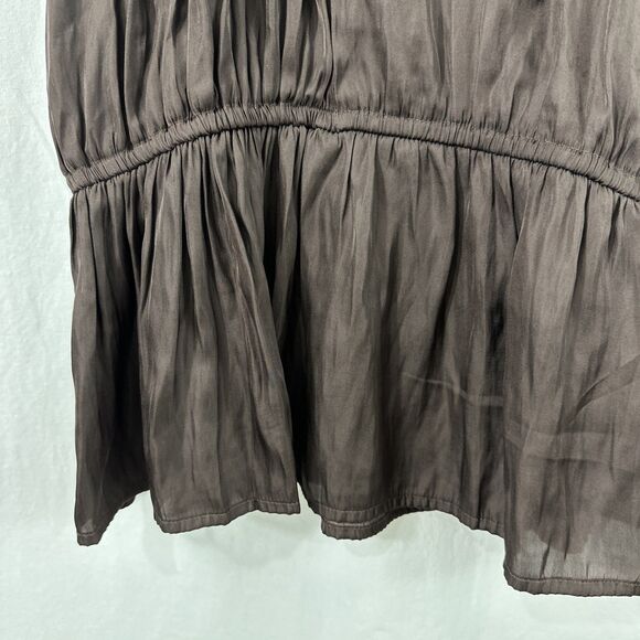 Old Navy Chocolate Brown Satin Sleeveless Elastic Waist Top Womens Size M Fall - Picture 5 of 8